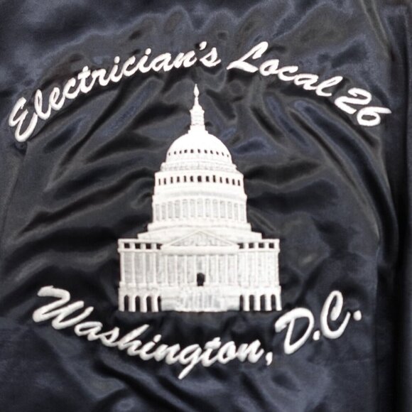 Vintage Local 26 Satin Jacket XL Black Bomber Jacket Washington DC - Picture 1 of 10